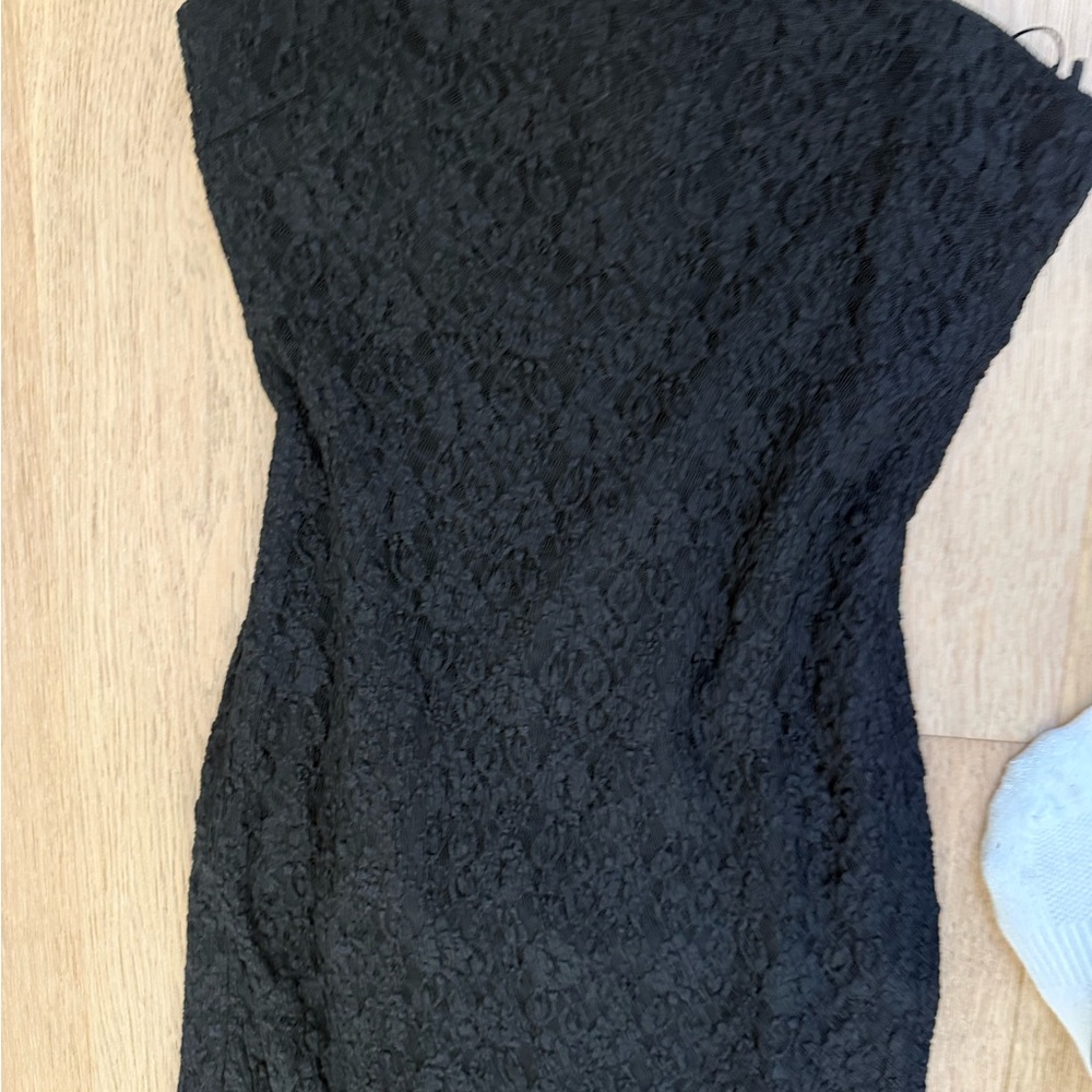 Zara black lace strapless maxi dress sheer hem minimalist euro summer M - Picture 5 of 8